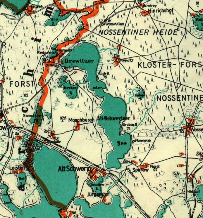 Alt Schwerin, Karte um 1930
